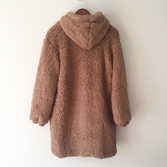 LAST: Large Faux Fur Long Teddy Bear Zip Up Jacket - Picture 7 of 8